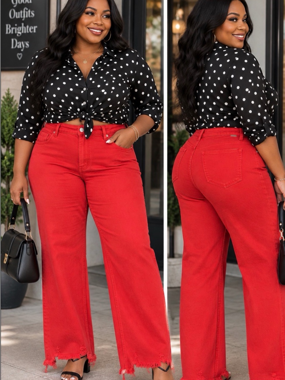 High-Rise Wide Leg Women's Jeans in Red